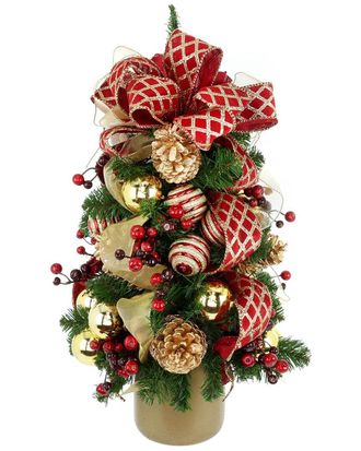 Creative Displays Inc. Handmade Christmas Holiday Tree Decorated With Ornaments & Ribbon