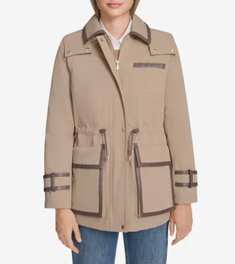 Cole Haan Womens Insulated Twill Rain Parka - Beige Size Medium