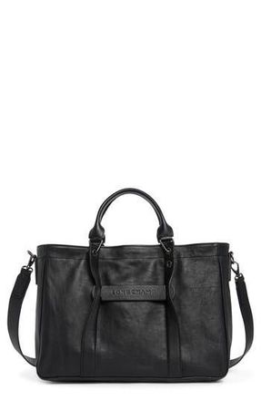 Longchamp LC3D Zip Top Medium Leather Tote Bag in Black at Nordstrom Rack
