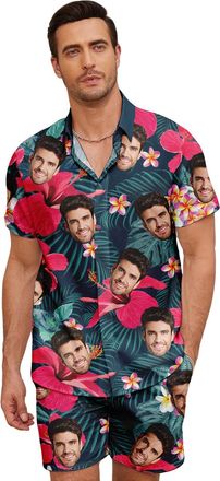 Generic Custom Hawaiian Shirt Face for Men Personalized Funny Button Down Hawaiian Shirts Photo Tropical Beach Shirts