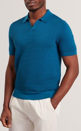 Ted Baker Bestel Textured Cotton Polo in Navy-Green at Nordstrom, Size 2