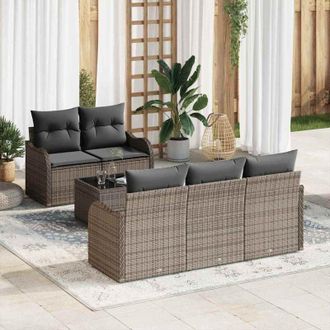 vidaXL Vidaxl - Conjunto De Sof&aacute; De Jard&iacute;n Con Coj&iacute;n 6 Pcs Gris 55 X 55 X 37 Cm