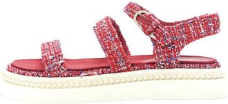 Chanel Red Tweed and Pearl Dad Sandals Size 38