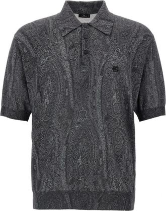Etro Gebreid poloshirt met paisleyprint - Heren - Polos - Veelkleurig - M - Kasjmier - Tops