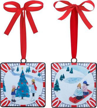 Melrose International Set Of 12 Sledding & Christmas Tree Ornament