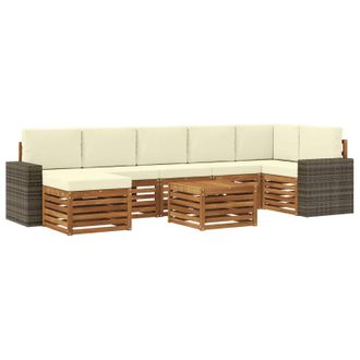 vidaXL Conjunto De Sof&aacute;s De Exterior Con Coj&iacute;n 8 Pcs Natural Y Crema Vidaxl