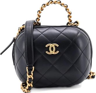 Chanel CC Bubble Top Handle Vanity Case with Chain Quilted Lambskin Small satchel - Zwart