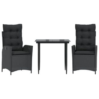 vidaXL Set Da Pranzo Da Giardino 3 Pz Con Cuscini Nero In Polyrattan - Vidaxl