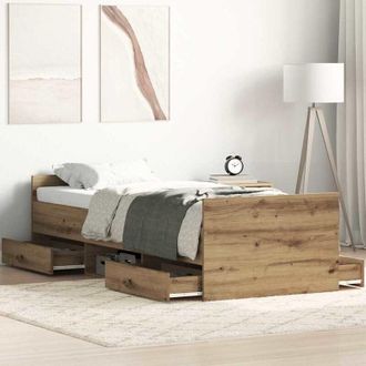 vidaXL Bed Frame with Drawer Artisan oak 75 x 190 cm Engineered wood Vidaxl