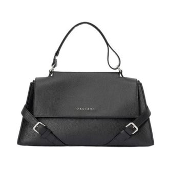 Orciani Handbags, female, Black, Size: ONE SIZE Hammered Leather Shoulder Bag