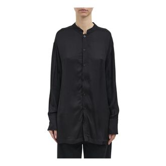 Thom Krom Shirts, female, Black, Size: XS Relaxed Fit Viscose Sateen Blouse