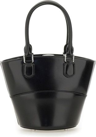 Self Portrait Structured Black Leather Tote With Detachable Charm