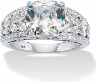 Palm Beach Jewelry 4.35 Cttw. Cushion-Cut Cubic Zirconia Platinum-plated Silver Engagement Ring