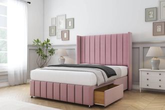 Sloomy Melbourne Plush Divan Set No Drawers-54 Wingback-Footboard in Pink | Size: Double
