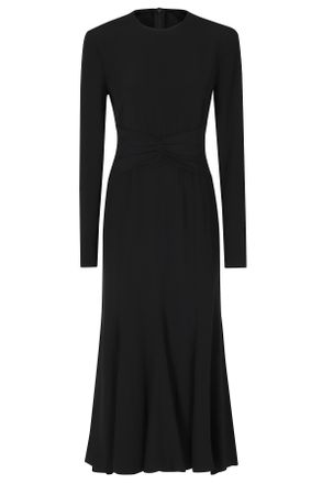 Alberta Ferretti Black Enver Satin Draped Waistband Viscose Dress