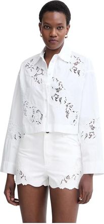 Twinset Camicia in Popeline Ricamato - - Blouses & Shirts - Donna - Bianco - L