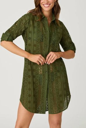 Shoshanna Mini Shirtdress In Olive