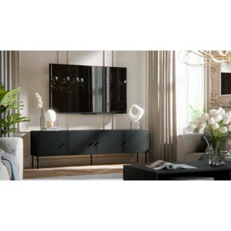 Dmora Mueble De Tv Piode, Aparador De Sal&oacute;n Con Cuatro Puertas Batientes, Elevado, 201x40 H60 Cm, Negro