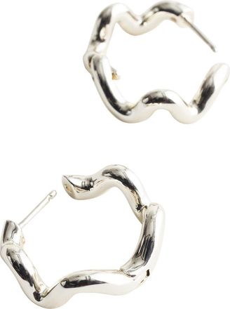 Madewell Demi Fine Wavy Double Hoop Huggie Earrings in Warm Silver at Nordstrom