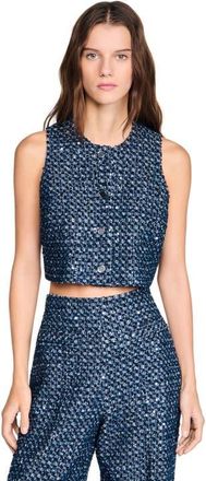 Sandro Sequin crop top in Navy Blue at Nordstrom, Size X-Large