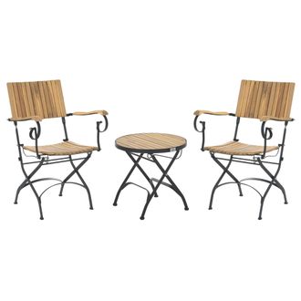 Beliani Conjunto De Balc&oacute;n Jard&iacute;n Terraza Exterior Estilo Bistr&oacute; De Madera De Acacia Con Estructura Plegable De Acero Marr&oacute;n Claro Lascari