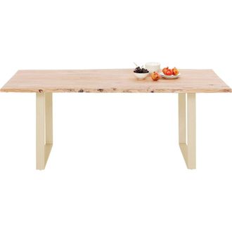 Kare Design Mesa de comedor para 6 personas en acacia cruda y acero latonado L160