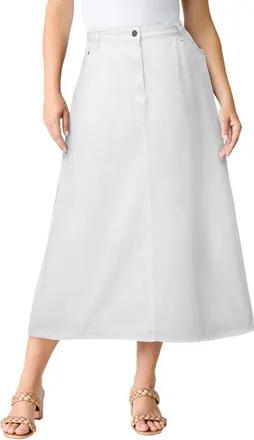 Roaman's Plus Size Easy-Wear A-Line Skirt in White Denim at Nordstrom, Size 24