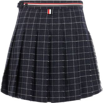 Thom Browne Pleated Tweed Skirt - Navy