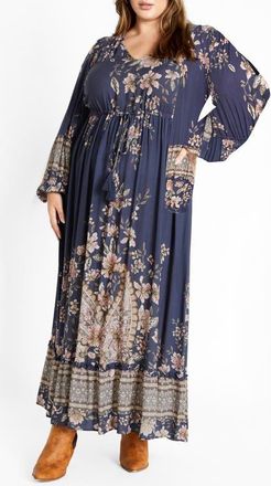City Chic Destiny Floral Tie Waist Maxi Dress in Paisley at Nordstrom, Size Xxs