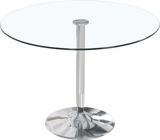 Home Heavenly Home Heavenly - Mesa Redonda De Cristal Templado Rune, Con Pata Central Cromada En Forma De Tulipa. Color: Cristal Pata Cromo