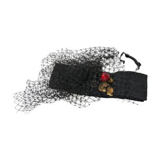 Dolce & Gabbana Headbands, female, Black, Size: ONE SIZE Strawberry Sicily Crystal Mesh Net Headband Diadem