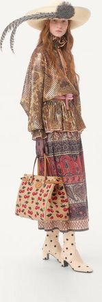 Valentino Garavani Borsa Shopping Media Valentino Garavani Antibes In Rafia Jacquard Con Motivo Cherryfic Donna NATURALE/ROSSO UNI