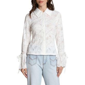 Avec Les Filles Flare Cuff Button-Up Shirt in White at Nordstrom, Size X-Small