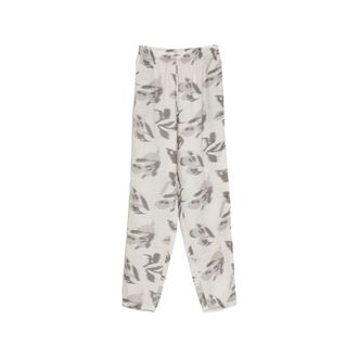 Emporio Armani Wide Trousers, female, Gray, Size: 2XS Printed Linen Trousers