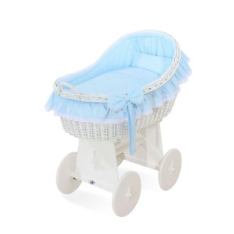 OEM Mois&eacute;s De Mimbre Carina Con Cobertizo De Mimbre, Ropa De Cama Blanca Y Azul