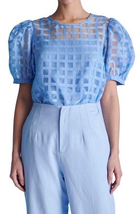 English Factory Windowpane Sheer Top in Blue at Nordstrom, Size X-Small