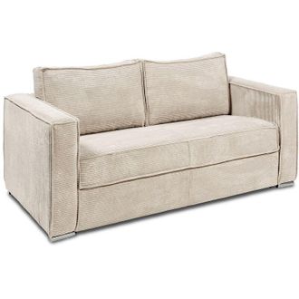 Vente-Unique Divano letto 4 posti a ribalta Letto con doghe larghe 160 cm Materasso 22 cm memory foam in Velluto coste Beige - LORETO
