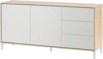Dmora Credenza Ardelia, Buffet da soggiorno, Mobile porta TV, Armadio per salotto, Madia moderna a 2 ante e 3 cassetti, 154x41h74 cm, Rovere e Bianco