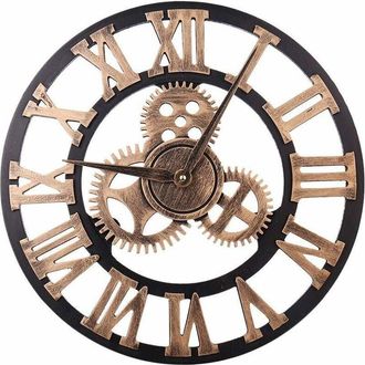 Hoopzi Hoopzi - Large Vintage Style Wall Clock, Round, Metal, Silent, Non-Ticking, Battery Operated, 45cm, Black Roman Numerals, Living Room Clocks