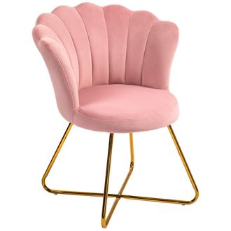HOMCOM Accent Chair - Velvet Armchair With Lotus Backrest - Steel Legs - Pink/Grey - Pink | TJ Hughes Grey