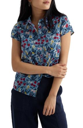Seasalt Cornwall Rushmaker Floral Organic Cotton Voile Button-Up Shirt in Spring Stems Seascape Mix at Nordstrom, Size 16 Us