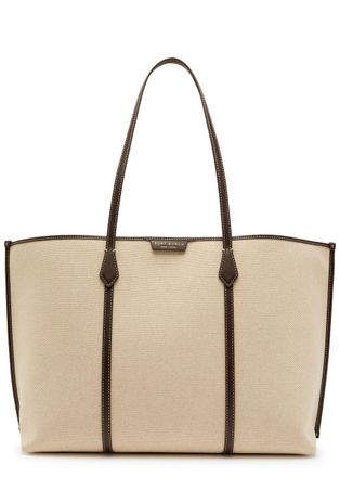 Tory Burch Perry Leather-trim Canvas Tote - Natural - One Size