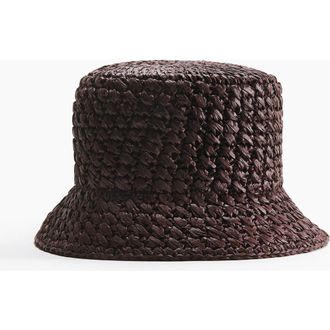 H&M Straw Bucket Hat in Dark Brown at Nordstrom, Size Medium