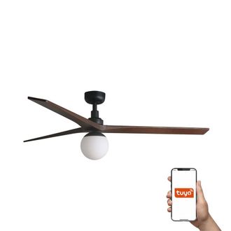 Netlighting Klim Large 3 Blade Ceiling Fan Black Walnut Light 1x E27 Smart in Brown