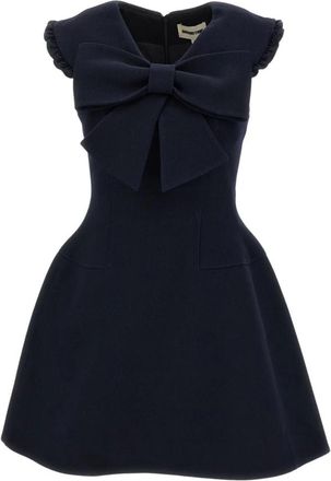 Shushu/Tong Korte Jurk Met Grote Strik - Dames - Feestkleedjes - Blauw - XS - Wol - Kleedjes