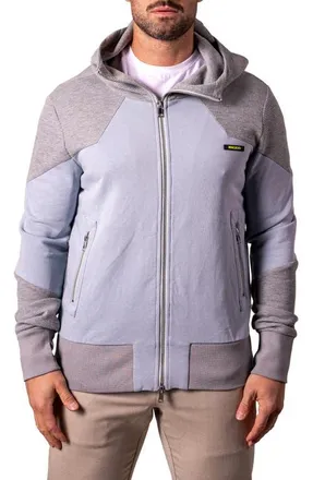Maceoo Mixed Media Zip Hoodie in Grey at Nordstrom, Size Xxx-Large