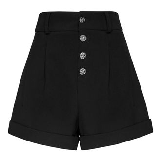 Philipp Plein Korte Broeken, Dames, Zwart, M, Leer, Pleated Shorts