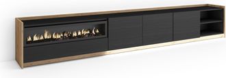 Skraut Home Skraut Home - Mueble Tv, Televisi&oacute;n, Muebles De Sal&oacute;n, Almacenaje, 310x37x50cm, Para Tv Hasta 80, Chimenea El&eacute;ctrica, Led, Estilo Moderno, Negro Y Rob