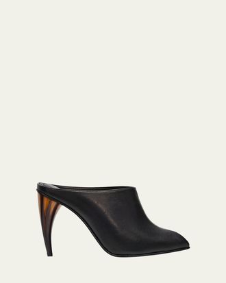 Alexander McQueen 105mm Horn Leather Peep-Toe Mules