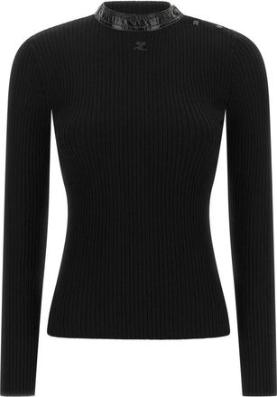 Courr&egrave;ges Truien & Vesten, Dames, Zwart, M, Schouderknopen Ribgebreide Trui